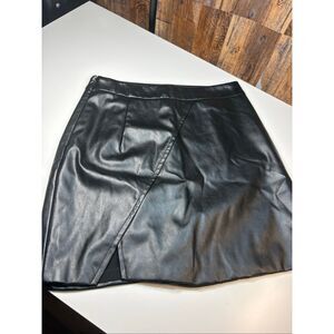 Womens Black Faux Leather Mini Skirt Small Wrap Front Asymmetrical Hem